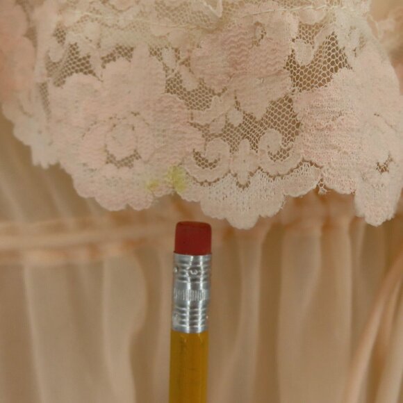 VTG Montgomery Ward Medium Pastel Orange Sheer Lace Trim Peignoir Robe Bathrobe - Picture 4 of 12